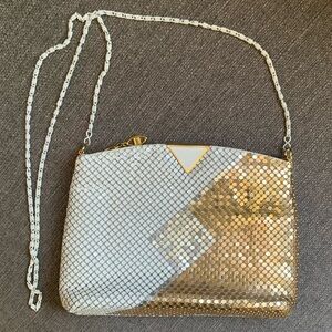 Vintage 80’s Metal Mesh Purse Chain Shoulder Strap White Silver Gold Geometric